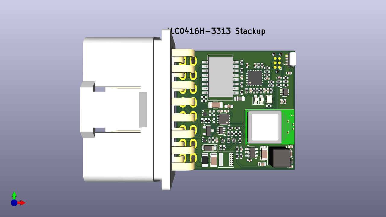 3D render of the OpenCarLink hardware board from the Hardware-Phase-2 project.