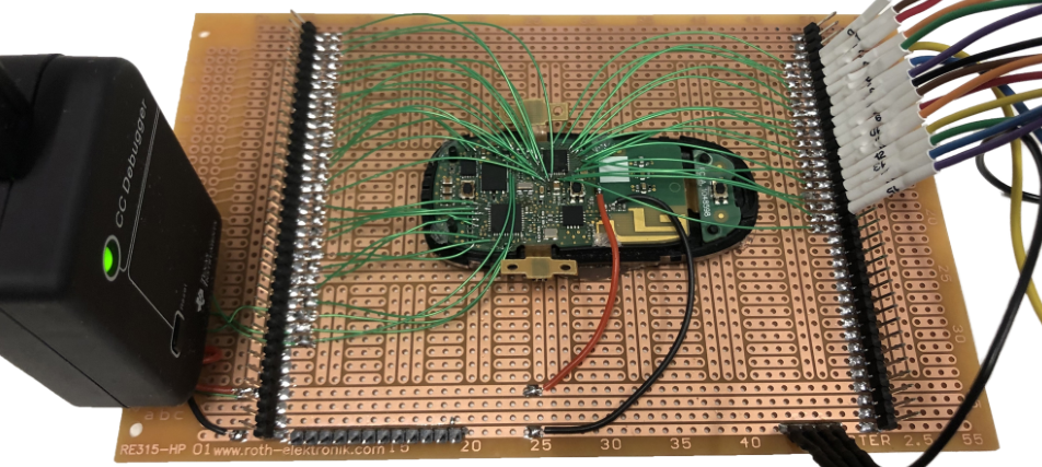 Key fob prepared for inter-chip communication analysis using a logic analyser and CC-Debugger interface. Figure from Wouters et al., 2021 (My Other Car Is Your Car).
