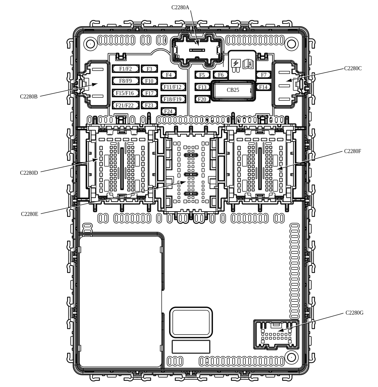 Schematic view of a Ford Fiesta BCM connector.