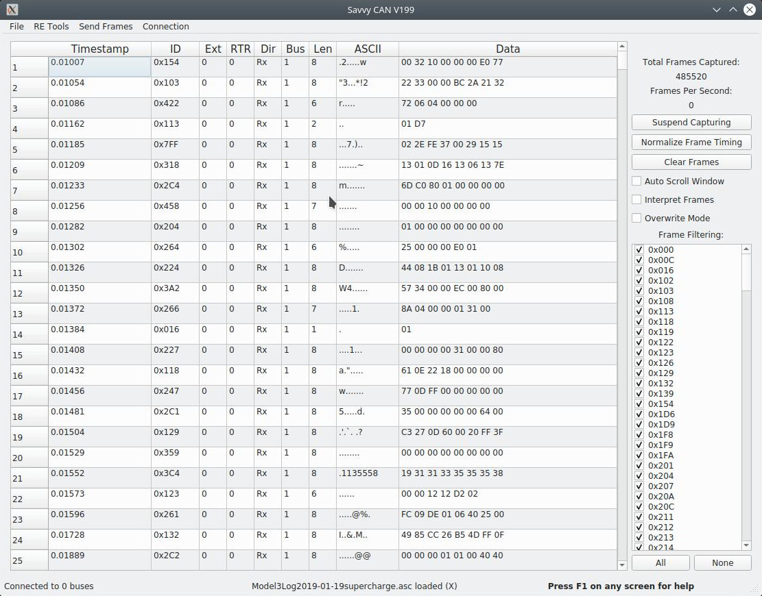 Screenshot showing the SavyCAN UI.