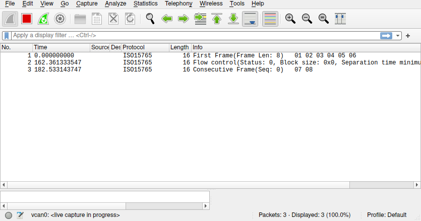 Screenshot showing the Wireshark UI decoding ISO-TP.