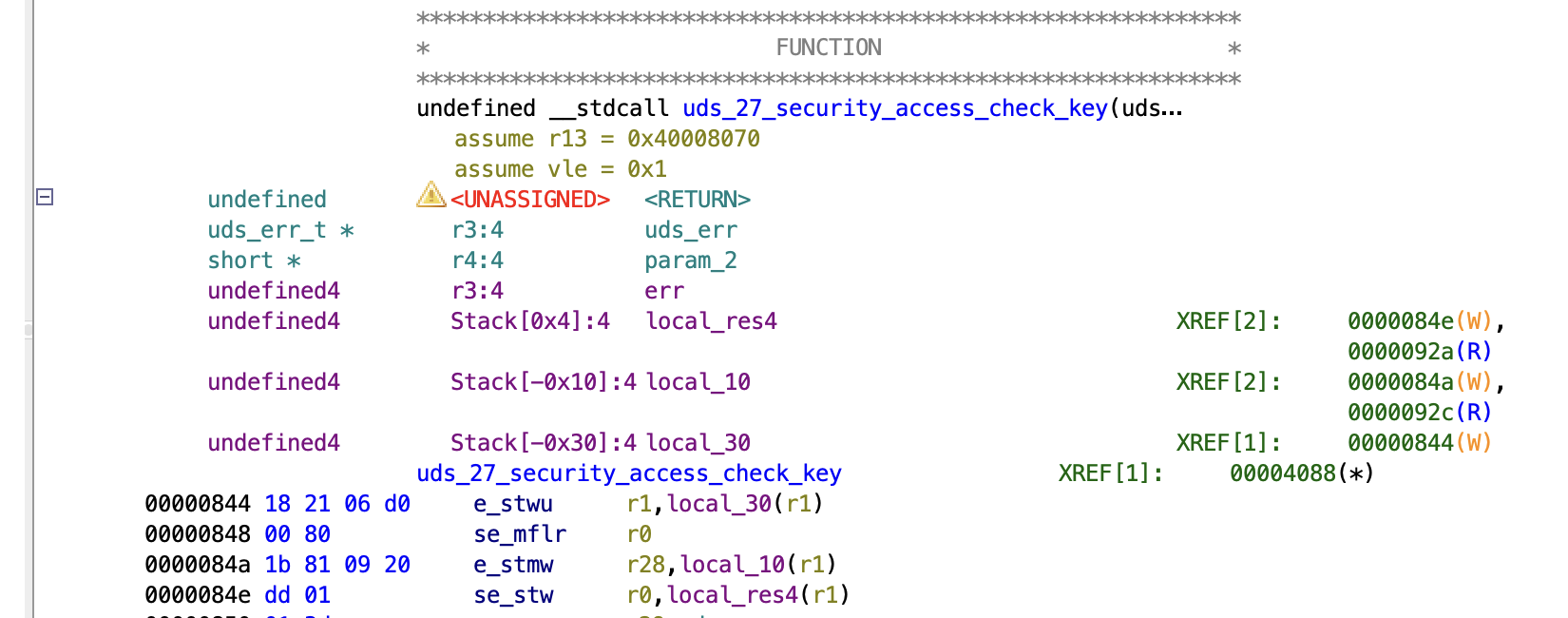 Xref chain from an NRC literal back through a per-service handler to the dispatcher table.