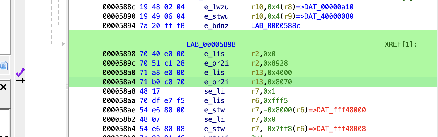 Typical PPC VLE startup code setting r2 and r13 to the SDA bases.