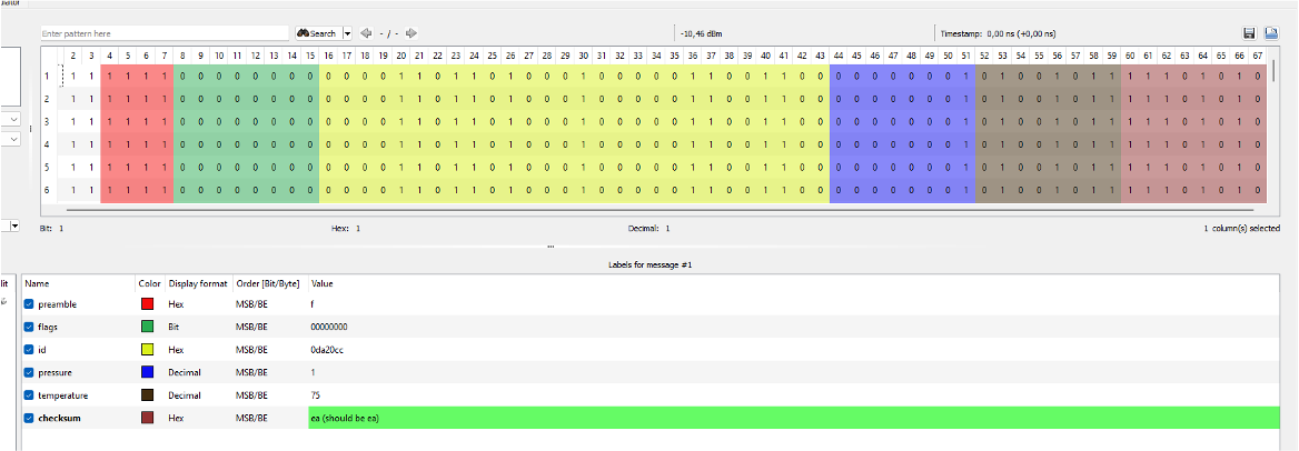URH decoding the data from a TPMS sensor