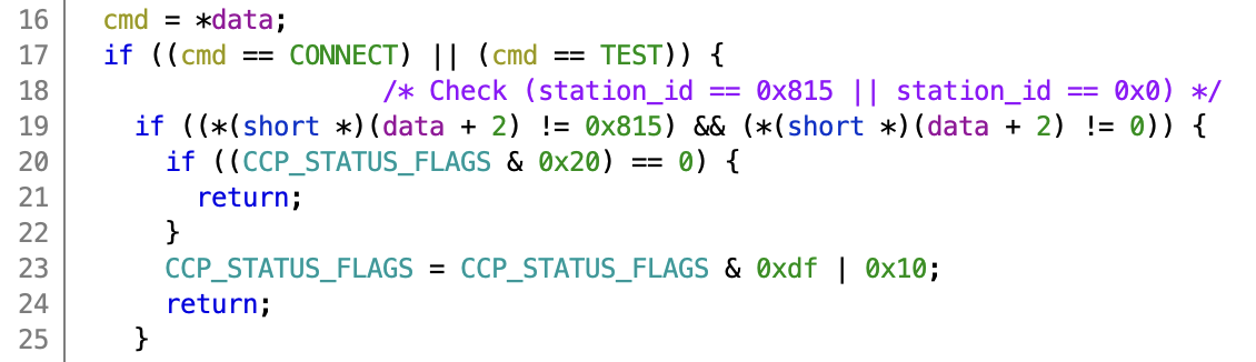 Connect part of the CCP handler function. Note station ID 0x0 and 0x815 are valid station IDs.